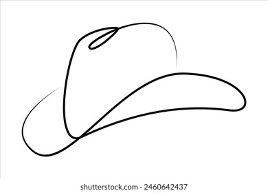 Continuous one line drawing of cowboy hat,Simple cowboy hat line art vector illustration,Isolated on white background vector illustration.