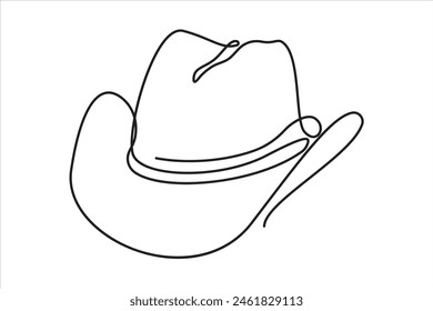 Continuous one line drawing of cowboy hat. Simple cowboy hat line art vector illustration.Continuous one line drawing of cowboy hat. Isolated on white background vector illustration.