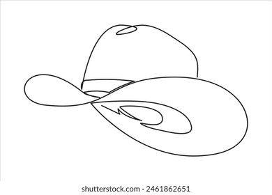 Continuous one line drawing of cowboy hat. Simple cowboy hat line art vector illustration.Continuous one line drawing of cowboy hat.cowboy hat continuous one line drawing minimalism design isolated