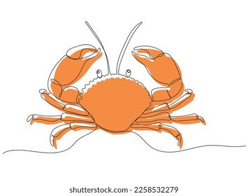 Continuous one line drawing of Crab. Marine dweller. Concept of sea and ocean life. Hand drawn line art. Vector illustration