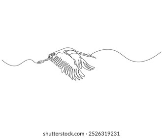 Continuous one line drawing of crane bird flying. One line drawing illustration of stork flying in sky. World migratory bird day concept line art. Editable outline