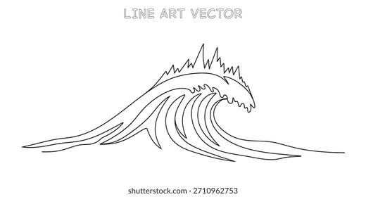 Dibujo continuo de una línea de una onda que se estrella simbolizando poderosas fuerzas del mercado o movimiento fluido