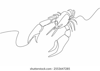 Continuous one line drawing crawfish posing. Animal with claws. Served steamed. Brings out delicious shrimp broth pampers the tongue. National Crawfish Day. Single line draw design vector illustration