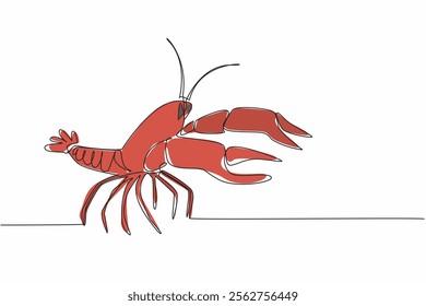 Continuous one line drawing crawfish posing. Aquatic animal with large pincers. This animal has a smaller body than a lobster. Tasty. National Crawfish Day. Single line draw design vector illustration