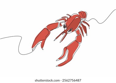 Continuous one line drawing crawfish posing. Animal with claws. Served steamed. Brings out delicious shrimp broth pampers the tongue. National Crawfish Day. Single line draw design vector illustration