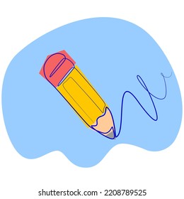 Continuous one line drawing of line created by a pencil. Vector illustration hand drawn style simple flat color design for education concept 
