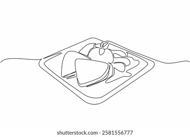 Continuous one line drawing crepe suzette served with orange marmalade and vanilla ice cream. Desserts that will makes full. National Crepe Suzette Day. Single line draw design vector illustration