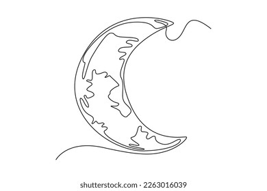 Continuous one line drawing crescent moon. Outer space concept. Single line draw design vector graphic illustration.