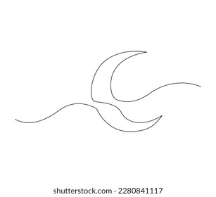 Continuous one line drawing of crescent moon for ramadhan element. simple crescent moon line art vector illustration. Editable stroke.