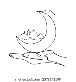 Continuous one line drawing crescent moon Outer space concept Single line draw design vector graphic illustration