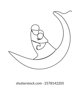 Continuous one line drawing crescent moon Outer space concept Single line draw design vector graphic illustration