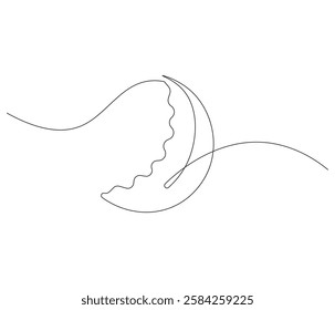 Continuous one line drawing of crescent moon. Single line drawing illustration of crescent moon. Ramadan kareem concept vector art. Doodle line illustration.
