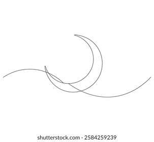 Continuous one line drawing of crescent moon. Single line drawing illustration of crescent moon. Ramadan kareem concept vector art. Doodle line illustration.
