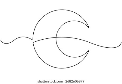 continuous one line drawing of a crescent moon a simple night sky.