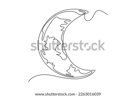 Continuous one line drawing crescent moon. Outer space concept. Single line draw design vector graphic illustration.