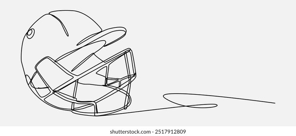 Dibujo continuo de una línea de casco de cricket. Deporte, cricket, concepto de protección. Vector de trazo editable.