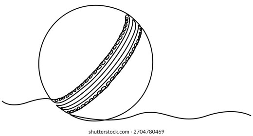 Continuous one Line Drawing of a Cricket Ball, Ilustração de Esportes de Linha Contínua, em contorno minimalista. 