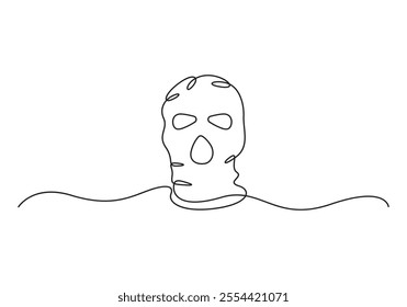 Continuous one line drawing of criminal mask. Protection, mask, crime concept. Vector illustration