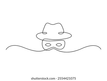 Continuous one line drawing of criminal mask. Protection, mask, crime concept. Vector illustration