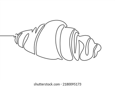 Continuous one line drawing of croissant for logo in minimalist style. Hand drawn french pastry line sketch for print, breakfast concept.