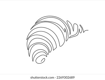 Continuous one line drawing of croissant for logo in minimalist style. Hand drawn french pastry line sketch for print, breakfast concept. Contemporary vector illustration on white background