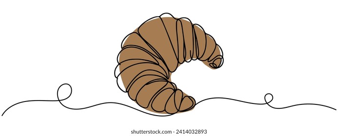 Continuous one line drawing. Croissant icon badge bakery. Linear style