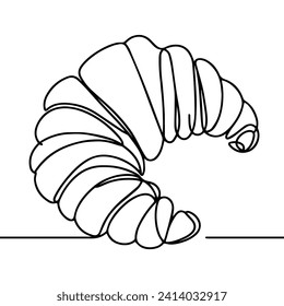 Continuous one line drawing. Croissant icon badge bakery. Linear style