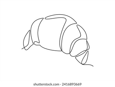 Continuous one line drawing. Croissant icon badge bakery. Linear style	
