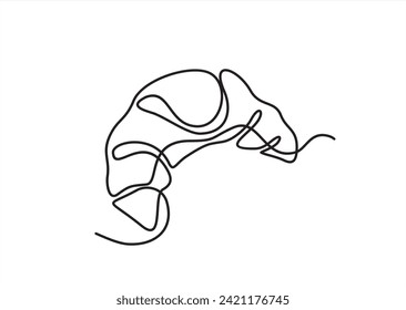 Continuous one line drawing croissant. Vector stock illustration.