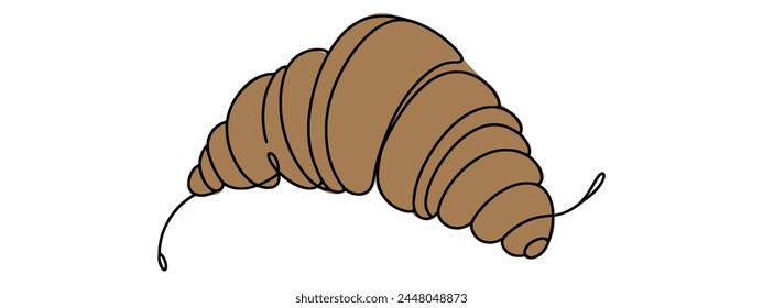 Durchgehende einzeilige Zeichnung. Croissant Icon Badge Bäckerei. Linearer Stil.