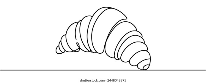 Continuous one line drawing. Croissant icon badge bakery. Linear style.