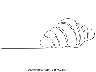 Continuous one line drawing of croissant for logo in minimalist style. Hand drawn french pastry line sketch for print, breakfast concept.