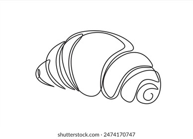 Continuous one line drawing of croissant for logo in minimalist style. Hand drawn french pastry line sketch for print, breakfast concept.