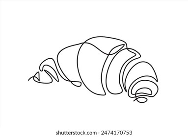 Continuous one line drawing of croissant for logo in minimalist style. Hand drawn french pastry line sketch for print, breakfast concept.