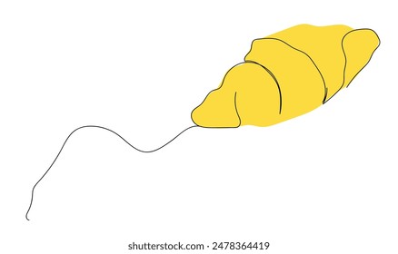 Continuous one line drawing of croissant for logo in minimalist style. Hand drawn french pastry line sketch for print, breakfast concept. Contemporary vector illustration on white background