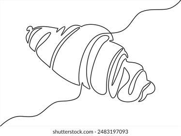 Continuous one line drawing of croissant for logo in minimalist style. Hand drawn french pastry line sketch for print, breakfast concept.