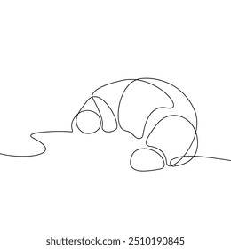 Dibujo continuo de una línea de cruasán sobre fondo blanco. Dibujo de línea continua de croissant. Ilustración minimalista moderna del contorno. Vector EPS 10