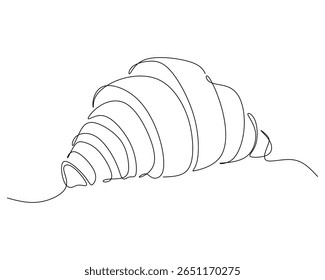 Desenho contínuo de uma linha de um croissant. Ilustração de padaria minimalista simples e elegante em preto e branco. Perfeito para marca de café, embalagem de alimentos, design de menu, decoração de cozinha, pastelaria francesa