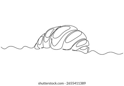 Continuous one line drawing of croissant minimalism vector illustration. Single line art Croissant icon badge bakery, Continuous one single minimal line drawing. Editable outline