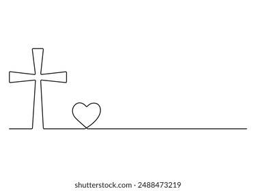 Continuous one line drawing cross of Christ vector illustration