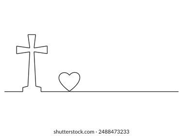 Continuous one line drawing cross of Christ vector illustration