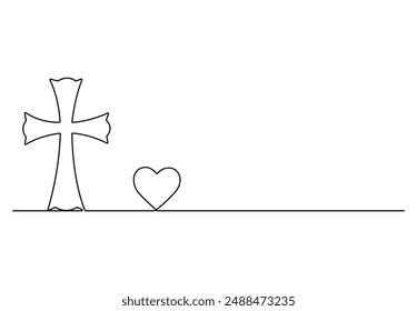 Continuous one line drawing cross of Christ vector illustration