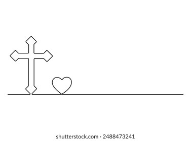 Continuous one line drawing cross of Christ vector illustration