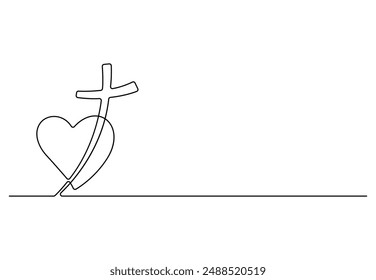 Continuous one line drawing cross of Christ vector illustration