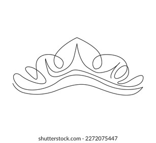 Continuous one line drawing of crown. Simple tiara outline design. Editable active stroke vector.