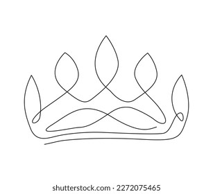 Continuous one line drawing of crown. Simple tiara outline design. Editable active stroke vector.