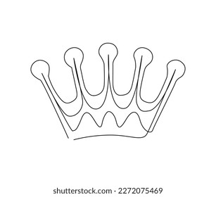 Continuous one line drawing of crown. Simple tiara outline design. Editable active stroke vector.