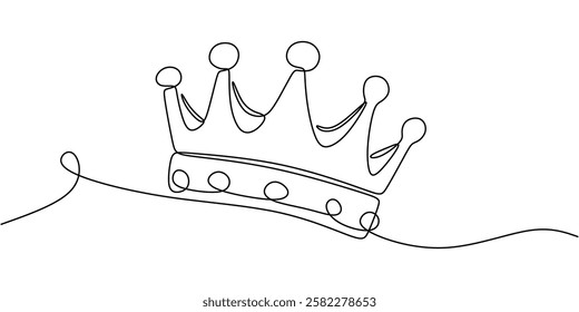 Continuous One line drawing of Crown. Representing monarchy with a basic crown shape. Vector illustration hand drawn.