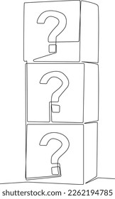 Continuous one line drawing cubes with question mark. Frequently Asked Questions Concept. Single line draw design vector graphic illustration.