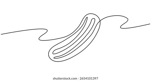 Continuous one line drawing of cucumber with slices,
depicting cool freshness and hydration, line art style vector illustration. 